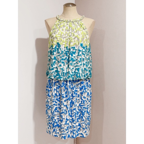 Maggy London Women's Multicolor Sleeveless Halter Stretch Blouson Dress Size 12 - Picture 1 of 5